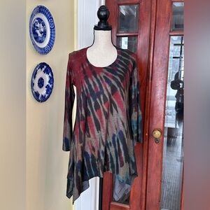 Nally & Millie | Tie-Dye Printed Scoop Neck Long Sleeve Tunic Knit Top, Size S